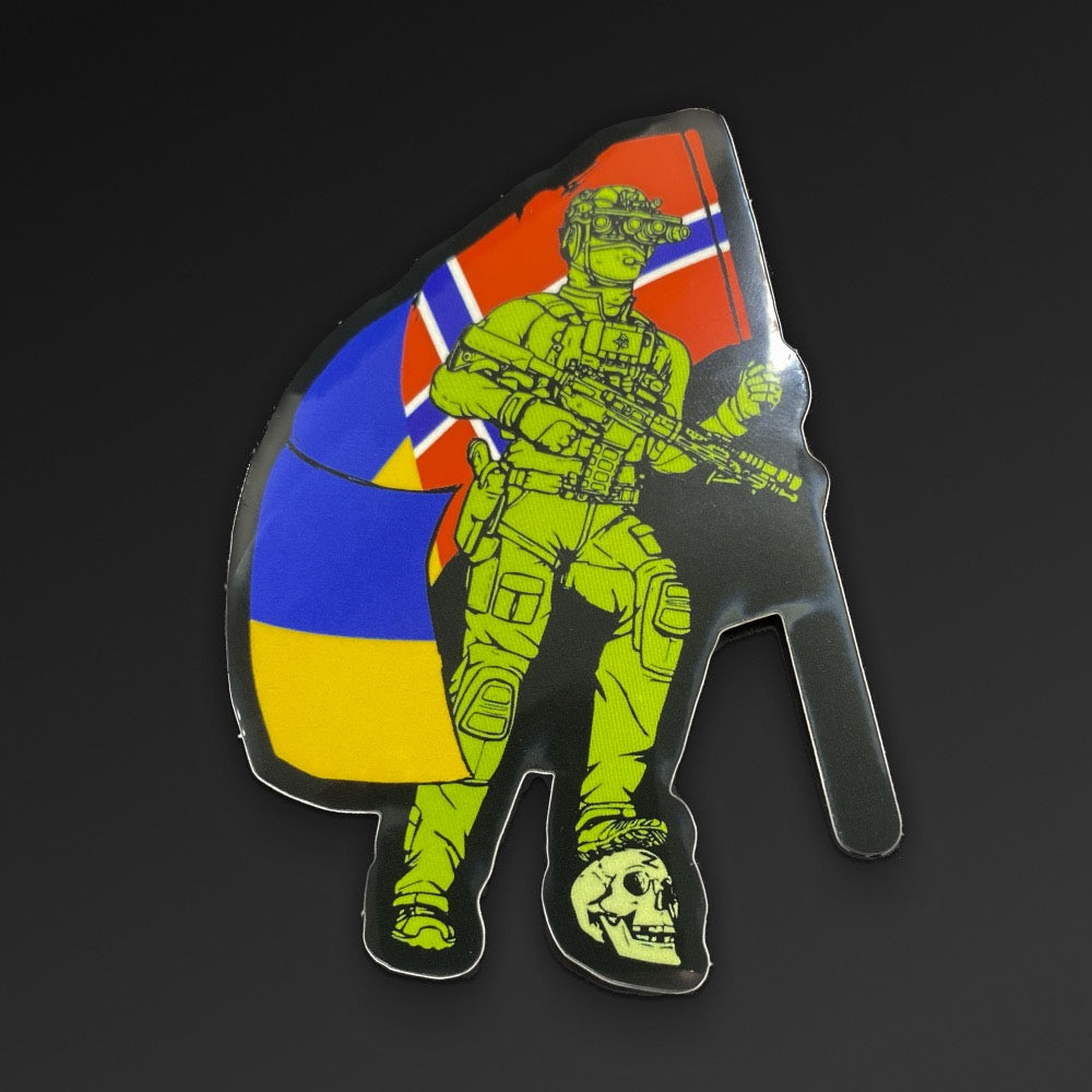 Klistremerke, Norge Ukraina flagg, soldat